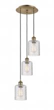  113B-3P-AB-G112C-5CL - Cobbleskill - 3 Light - 12 inch - Antique Brass - Cord Hung - Multi Pendant