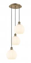  113B-3P-AB-G1217-8WV - White Venetian - 3 Light - 15 inch - Antique Brass - Cord Hung - Multi Pendant