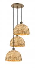  113B-3P-AB-RBD-12-NAT - Woven Rattan - 3 Light - 19 inch - Antique Brass - Cord hung - Multi Pendant