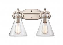 Innovations Lighting 410-2W-SN-G411-7CL - Newton Cone - 2 Light - 17 inch - Satin Nickel - Bath Vanity Light