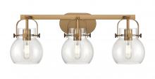  423-3W-BB-G410-6CL - Pilaster II Sphere - 3 Light - 27 inch - Brushed Brass - Bath Vanity Light