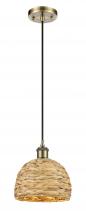  516-1P-AB-RBD-8-NAT - Woven Rattan - 1 Light - 8 inch - Antique Brass - Mini Pendant