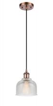  516-1P-AC-G412-LED - Dayton - 1 Light - 6 inch - Antique Copper - Cord hung - Mini Pendant