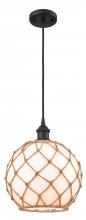  516-1P-BK-G121-10RB - Farmhouse Rope - 1 Light - 10 inch - Matte Black - Cord hung - Mini Pendant