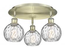  516-3C-AB-G1215-6 - Athens Water Glass - 3 Light - 18 inch - Antique Brass - Flush Mount