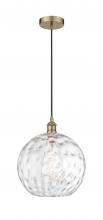  616-1P-AB-G1215-12-LED - Athens Water Glass - 1 Light - 12 inch - Antique Brass - Cord hung - Mini Pendant