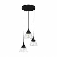  19174 - Hunter Cypress Grove Natural Black Iron with Clear Holophane Glass 3 Light Pendant Cluster