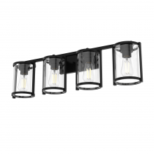  48009 - Hunter Astwood Matte Black with Clear Glass 4 Light Bathroom Vanity Wall Light Fixture