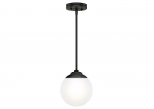  19871 - Hunter Hepburn Matte Black with Cased White Glass 1 Light Pendant Ceiling Light Fixture