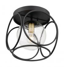  60/6946 - Aurora - 1 Light Flush Mount with Seeded Glass - Black and Vintage Brass Finish