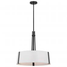  60/7678 - Flynn; 3 Light Pendant; Medium Base; 60 Watt; Black Finish; White Textile Shade